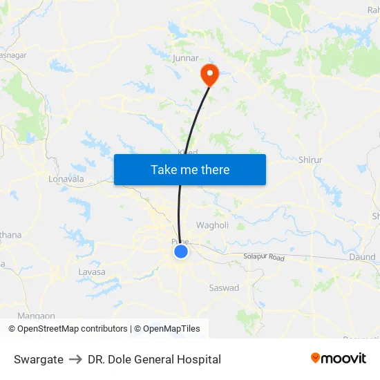 Swargate to DR. Dole General Hospital map