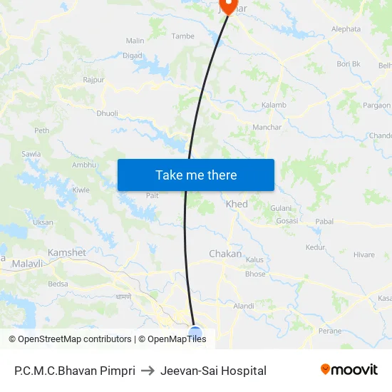 Pimpri Ma.Na.Pa Bhavan to Jeevan-Sai Hospital map