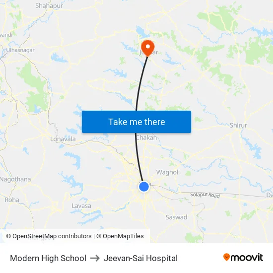 Modern High School to Jeevan-Sai Hospital map