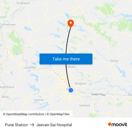 Pune Station (Towards Nagar Road) to Jeevan-Sai Hospital map