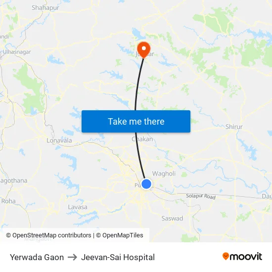Yerwada to Jeevan-Sai Hospital map