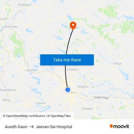 Aundh Gaon to Jeevan-Sai Hospital map