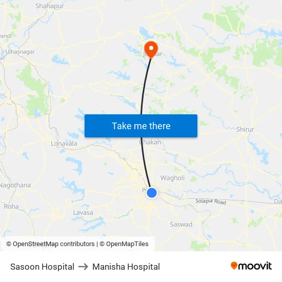 Sassoon Hospital to Manisha Hospital map