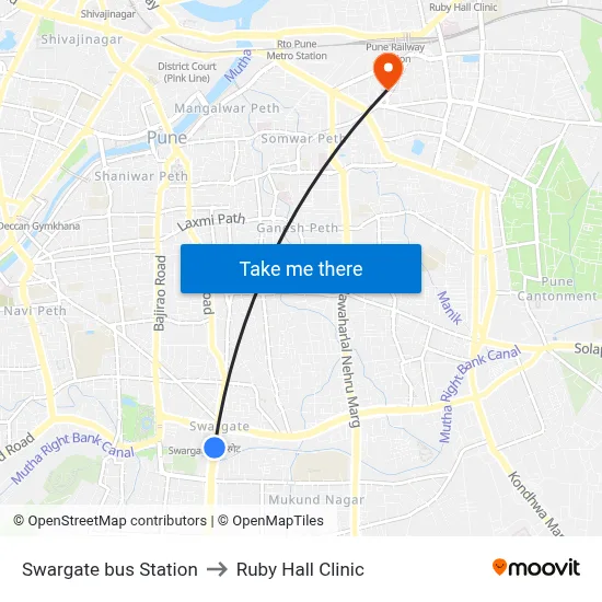 Swargate bus Station to Ruby Hall Clinic map