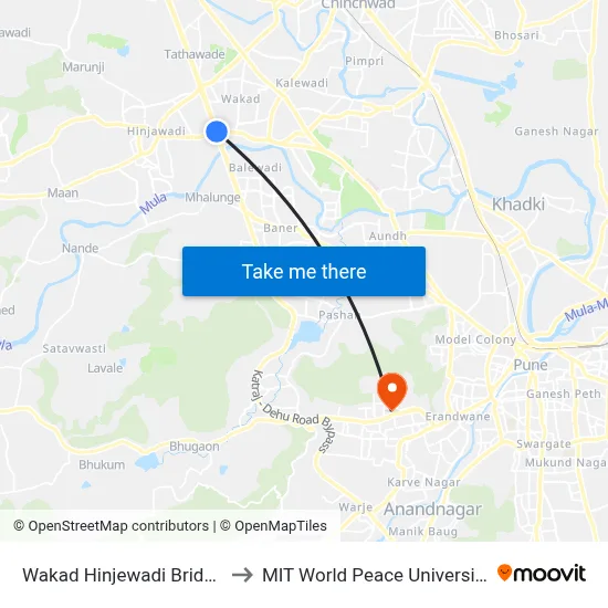 Wakad Hinjewadi Bridge to MIT World Peace University map