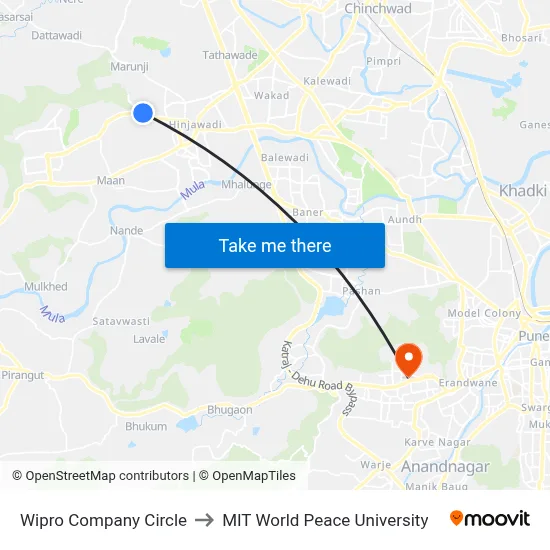 Wipro Company Circle to MIT World Peace University map