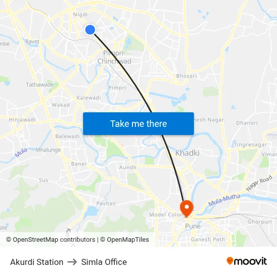Akurdi Station to Simla Office map