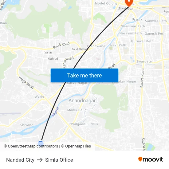 Nanded City to Simla Office map