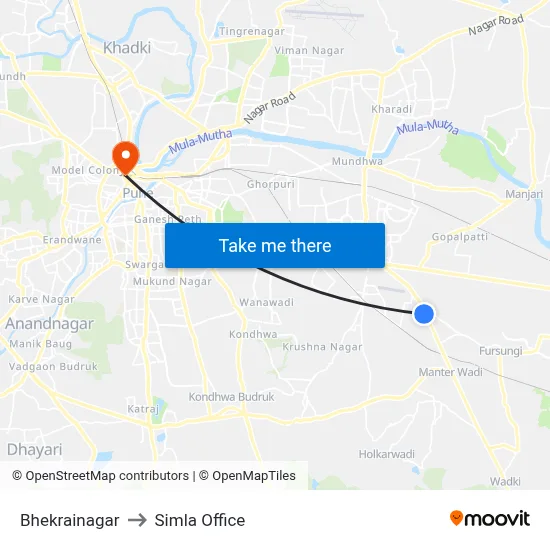 Bhekrainagar to Simla Office map