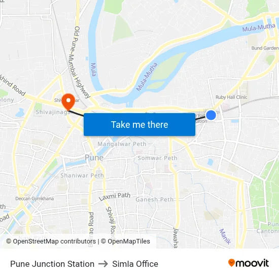 Pune Junction Station to Simla Office map