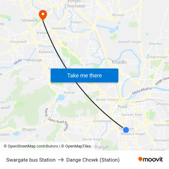 Swargate bus Station to Dange Chowk (Station) map