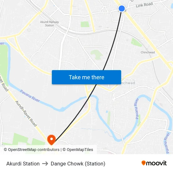 Akurdi Station to Dange Chowk (Station) map