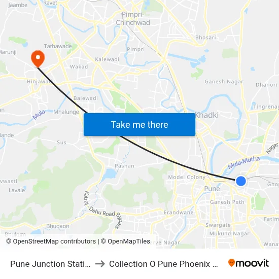 Pune Junction Station to Collection O Pune Phoenix Mall map