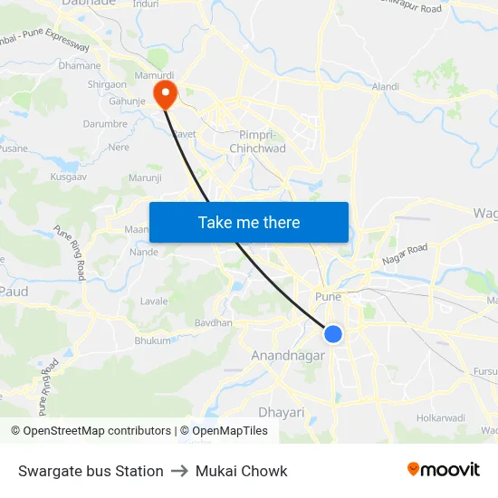 Swargate bus Station to Mukai Chowk map