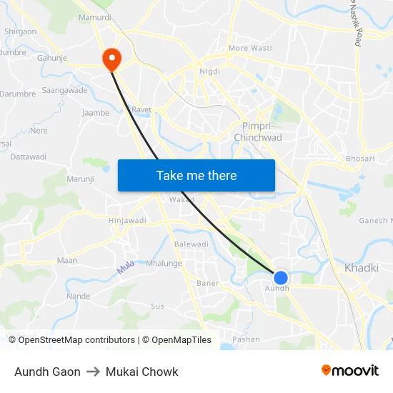 Aundh Gaon to Mukai Chowk map