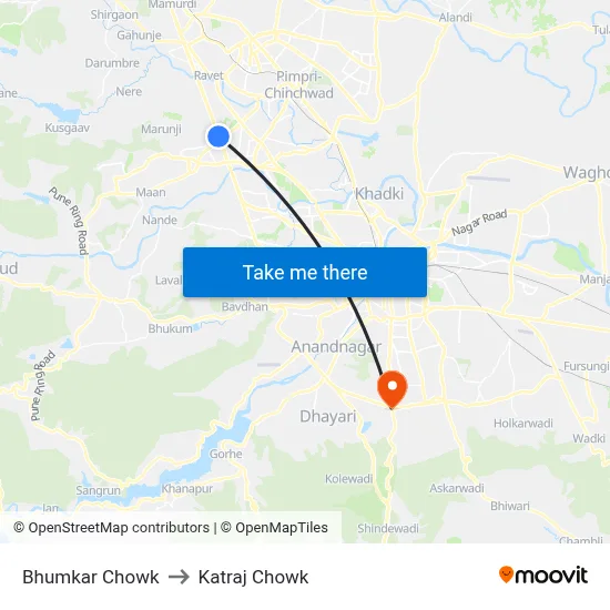 Bhumkar Chowk to Katraj Chowk map