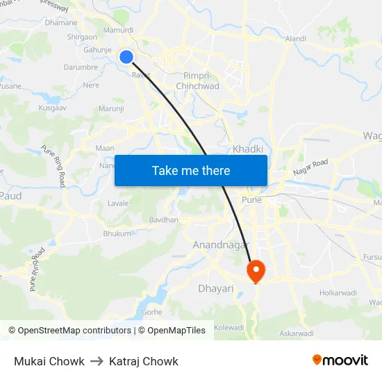 Mukai Chowk to Katraj Chowk map