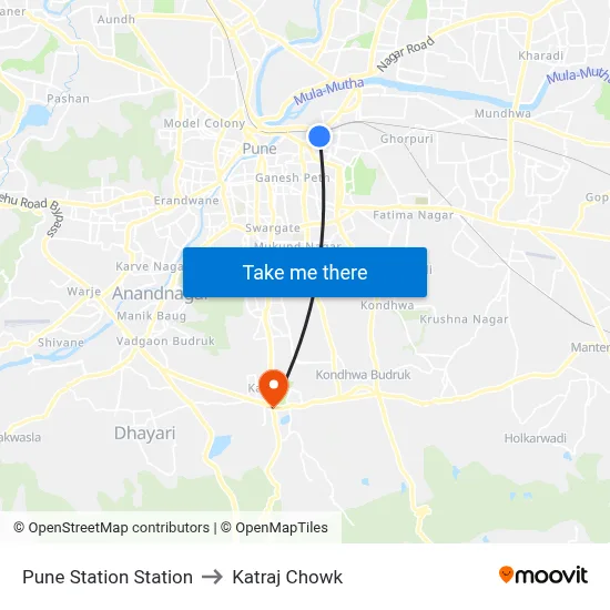 Pune Station Station to Katraj Chowk map