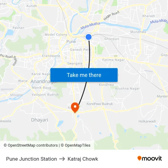 Pune Junction Station to Katraj Chowk map