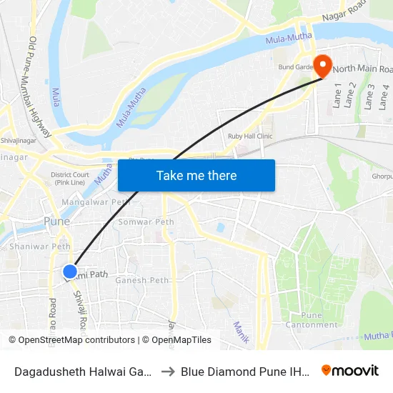 Dagadusheth Halwai Ganapati Temple to Blue Diamond Pune IHCL SeleQtions map