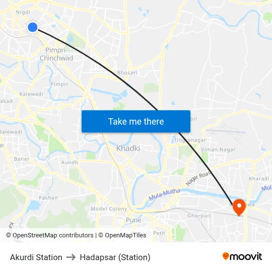 Akurdi Station to Hadapsar (Station) map