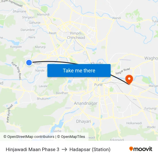 Hinjawadi Maan Phase 3 to Hadapsar (Station) map
