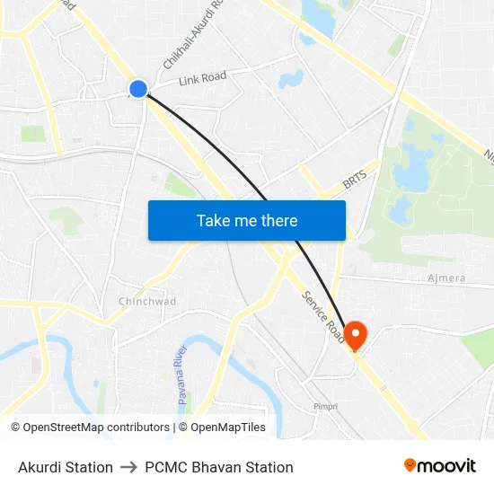 Akurdi Station to PCMC Bhavan Station map