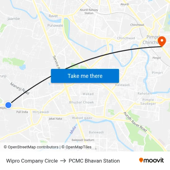 Wipro Company Circle to PCMC Bhavan Station map