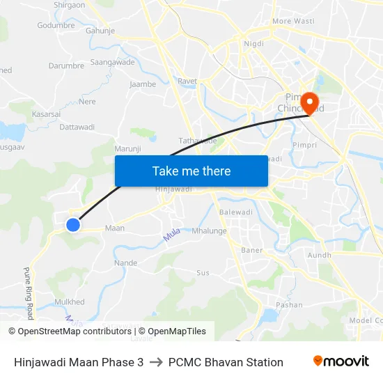 Hinjawadi Maan Phase 3 to PCMC Bhavan Station map