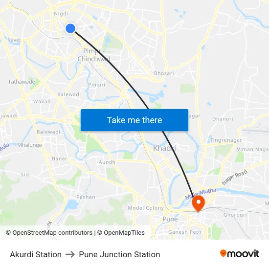Akurdi Station to Pune Junction Station map