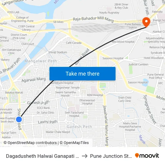 Dagadusheth Halwai Ganapati Temple to Pune Junction Station map