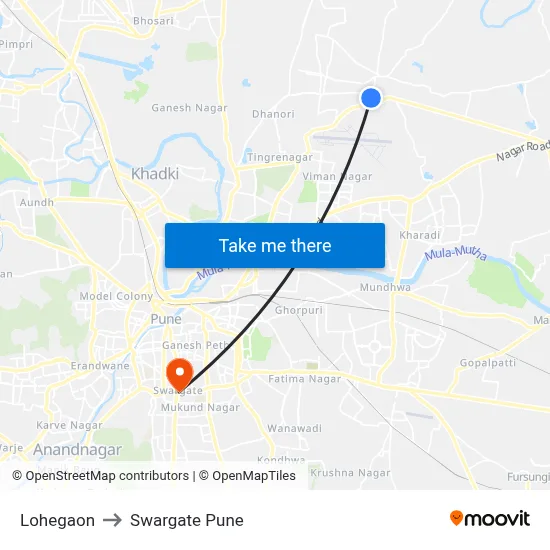 Lohegaon to Swargate Pune map