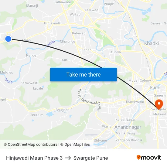 Hinjawadi Maan Phase 3 to Swargate Pune map