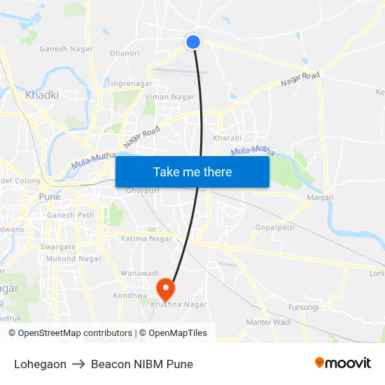 Lohegaon to Beacon NIBM Pune map