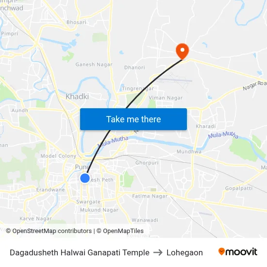 Dagadusheth Halwai Ganapati Temple to Lohegaon map