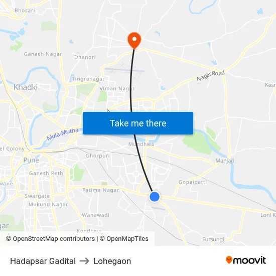 Hadapsar Gadital to Lohegaon map