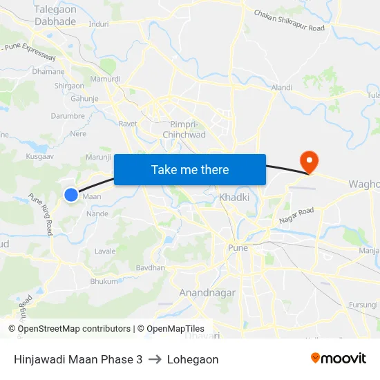 Hinjawadi Maan Phase 3 to Lohegaon map