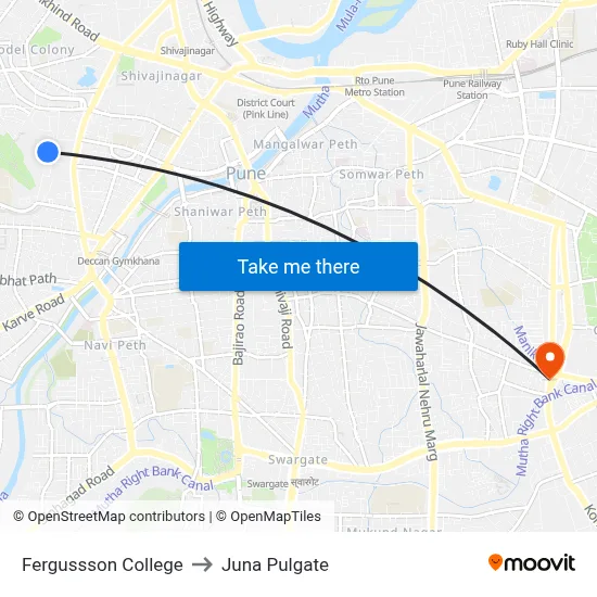 Fergussson College to Juna Pulgate map