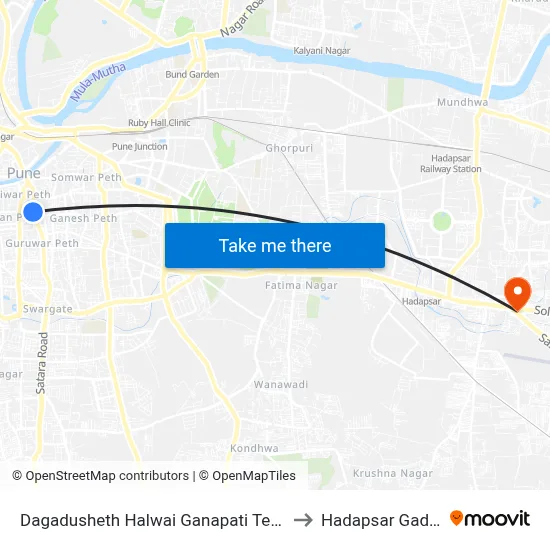 Dagadusheth Halwai Ganapati Temple to Hadapsar Gadital map