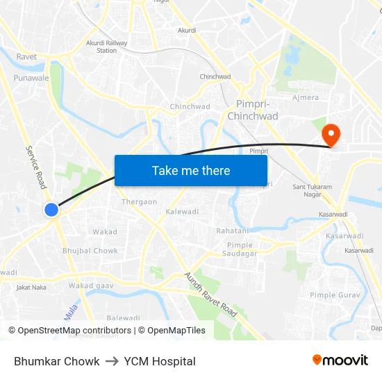 Bhumkar Chowk to YCM Hospital map