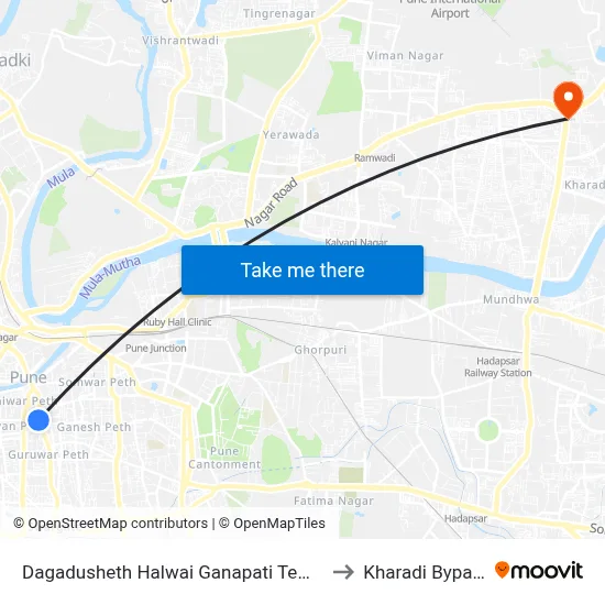 Dagadusheth Halwai Ganapati Temple to Kharadi Bypass map