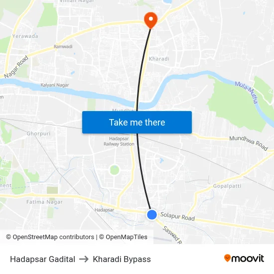 Hadapsar Gadital to Kharadi Bypass map