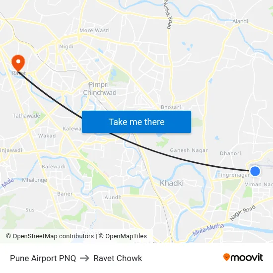 Pune Airport PNQ to Ravet Chowk map