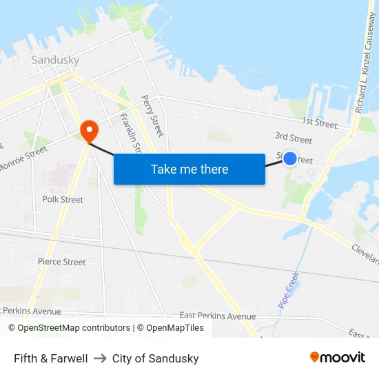 Fifth & Farwell to City of Sandusky map