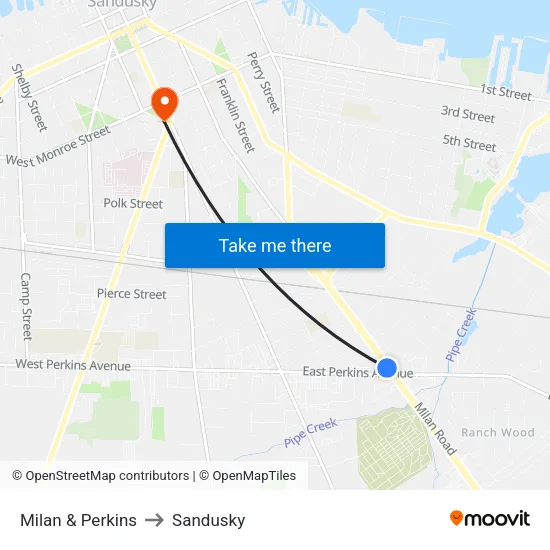 Milan & Perkins to Sandusky map