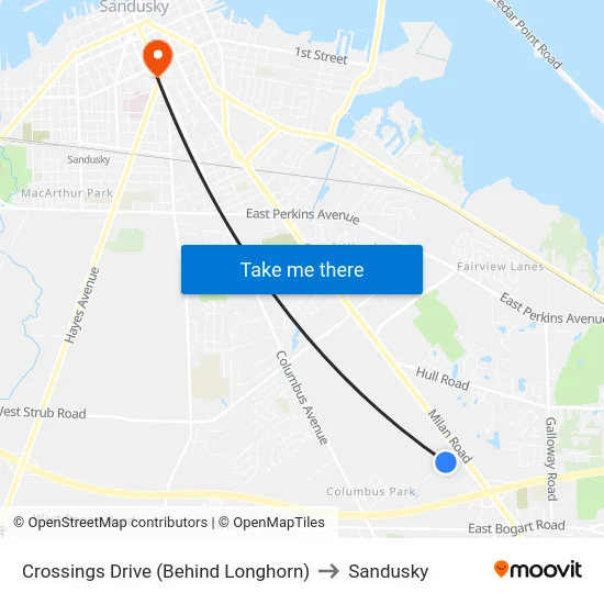 Crossings Drive (Behind Longhorn) to Sandusky map