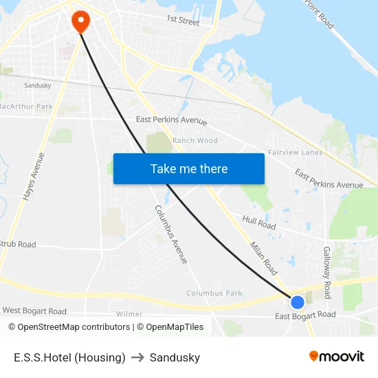 E.S.S.Hotel  (Housing) to Sandusky map