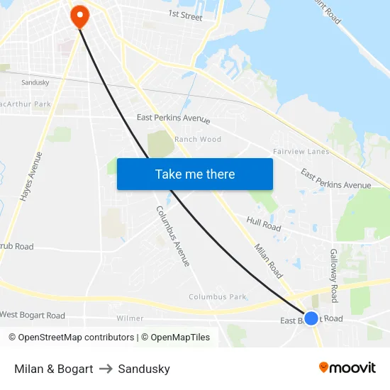 Milan & Bogart to Sandusky map