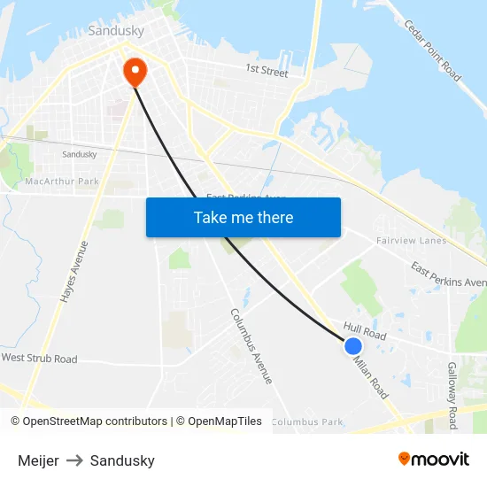 Meijer to Sandusky map