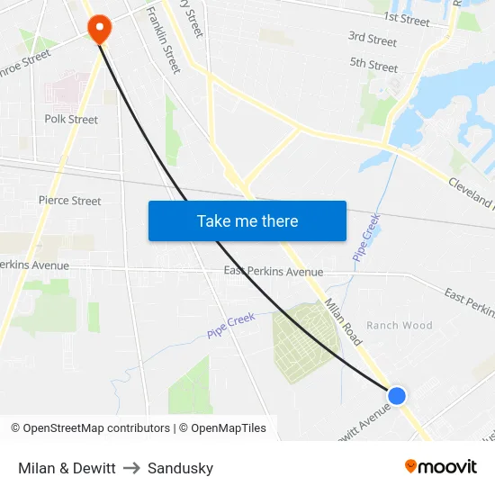 Milan & Dewitt to Sandusky map